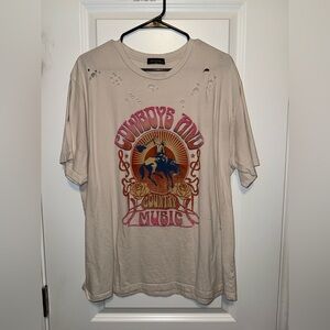 Beige Graphic T-Shirt with Cowboy Design
